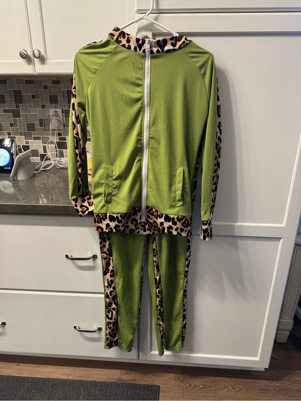 Olive Green Leopard-Trim track suit